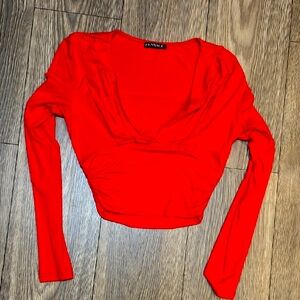 Women's Red Long Sleeve Crop Top